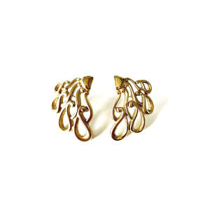 VTG Trifari Crown Gold Tone Textured Leaf Swirl Pierced Earrings